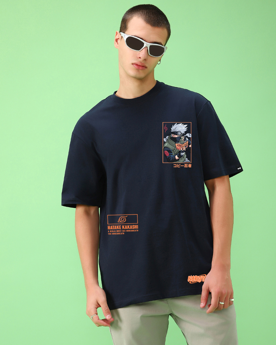 Shop Men's Blue Sharingan Kakashi Graphic Printed Oversized T-shirt-Back