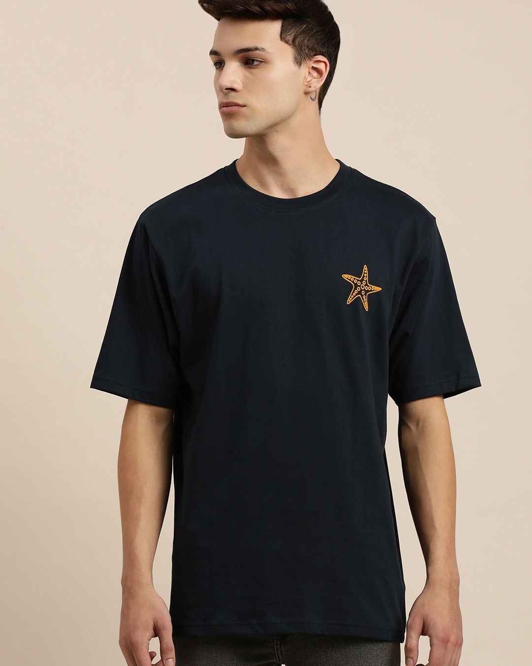 Shop Men's Blue Shoresie Graphic Printed Oversized T-shirt-Back