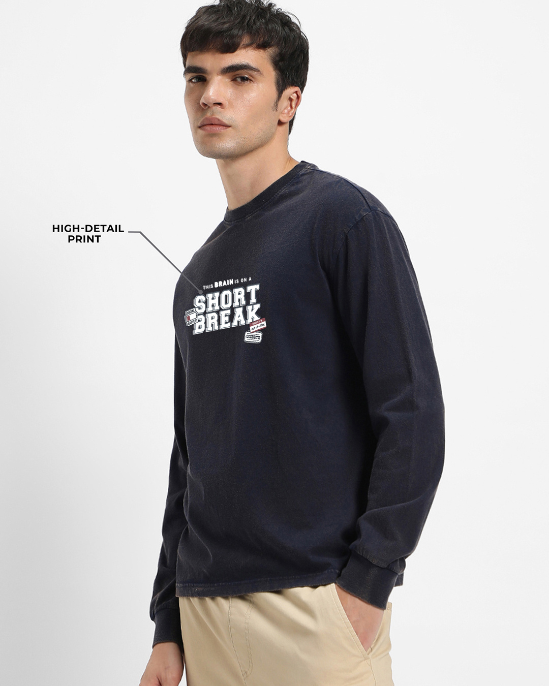 Shop Men's Dark Blue Short Break Graphic Printed Oversized Acid Wash T-shirt-Back