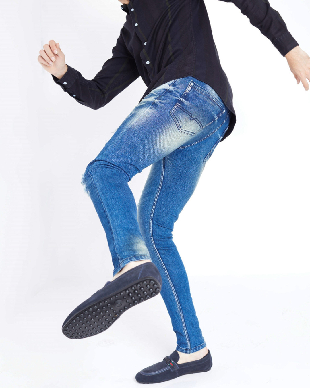 Shop Men's Blue Skinny Fit Distressed Jeans-Back