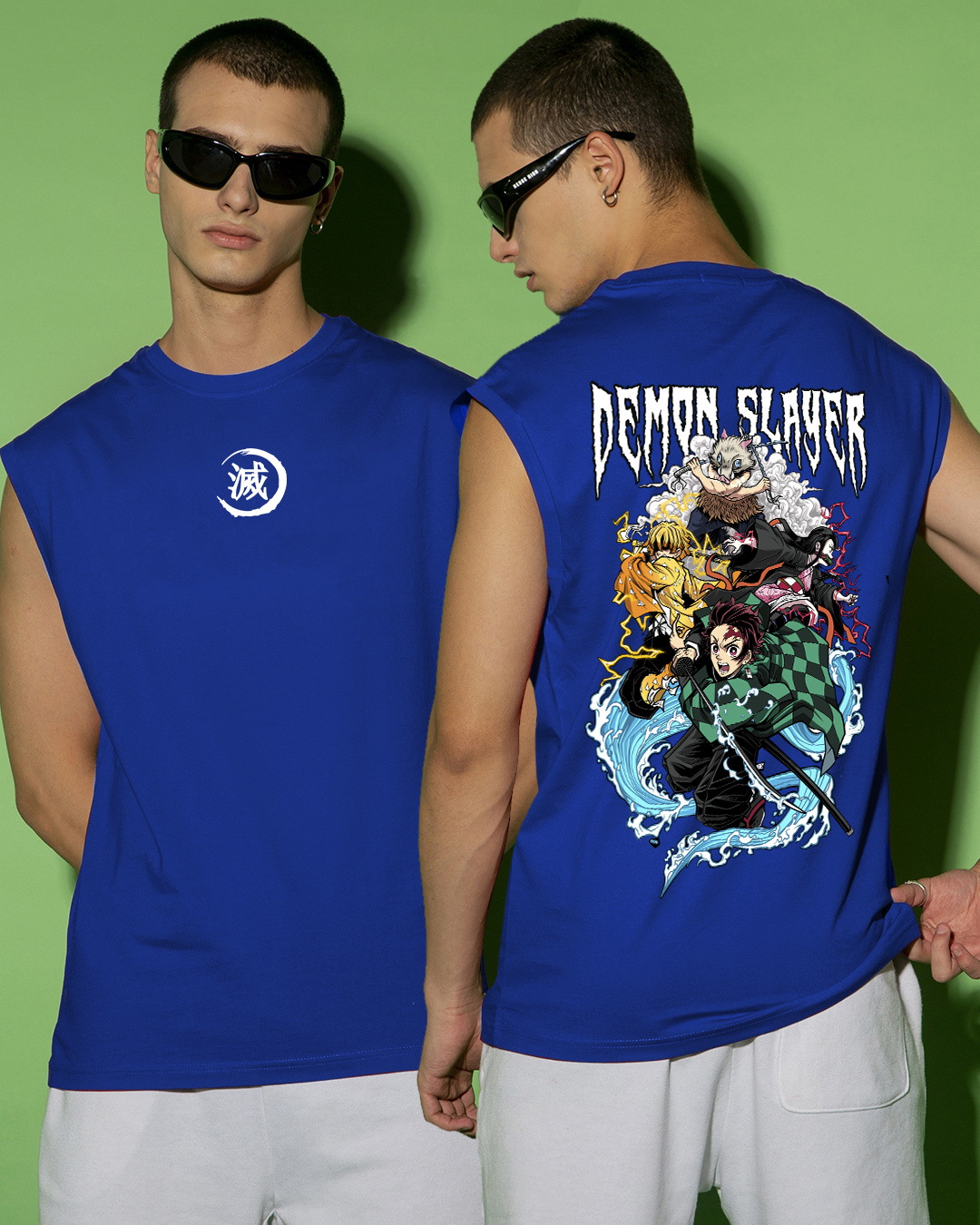 Buy Men's Blue Slayer Squad Graphic Printed Oversized Vest Online at ...