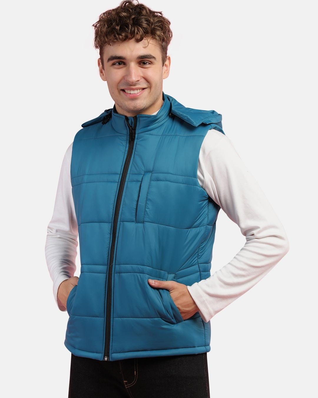Buy Men's Blue Sleeveless Hooded Puffer Jacket for Men Blue Online at