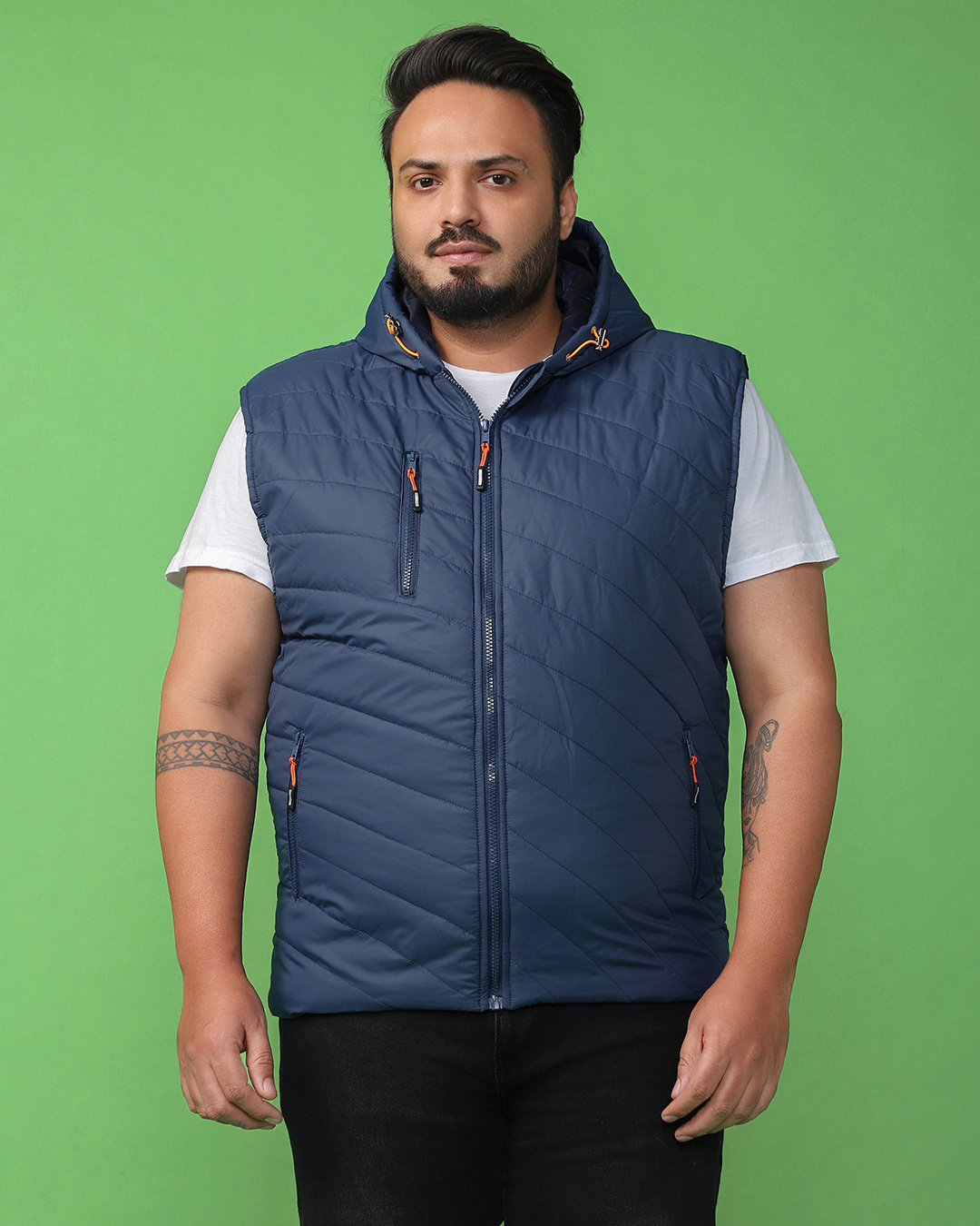 Shop Men's Blue Sleeveless Plus Size Puffer Jacket-Back