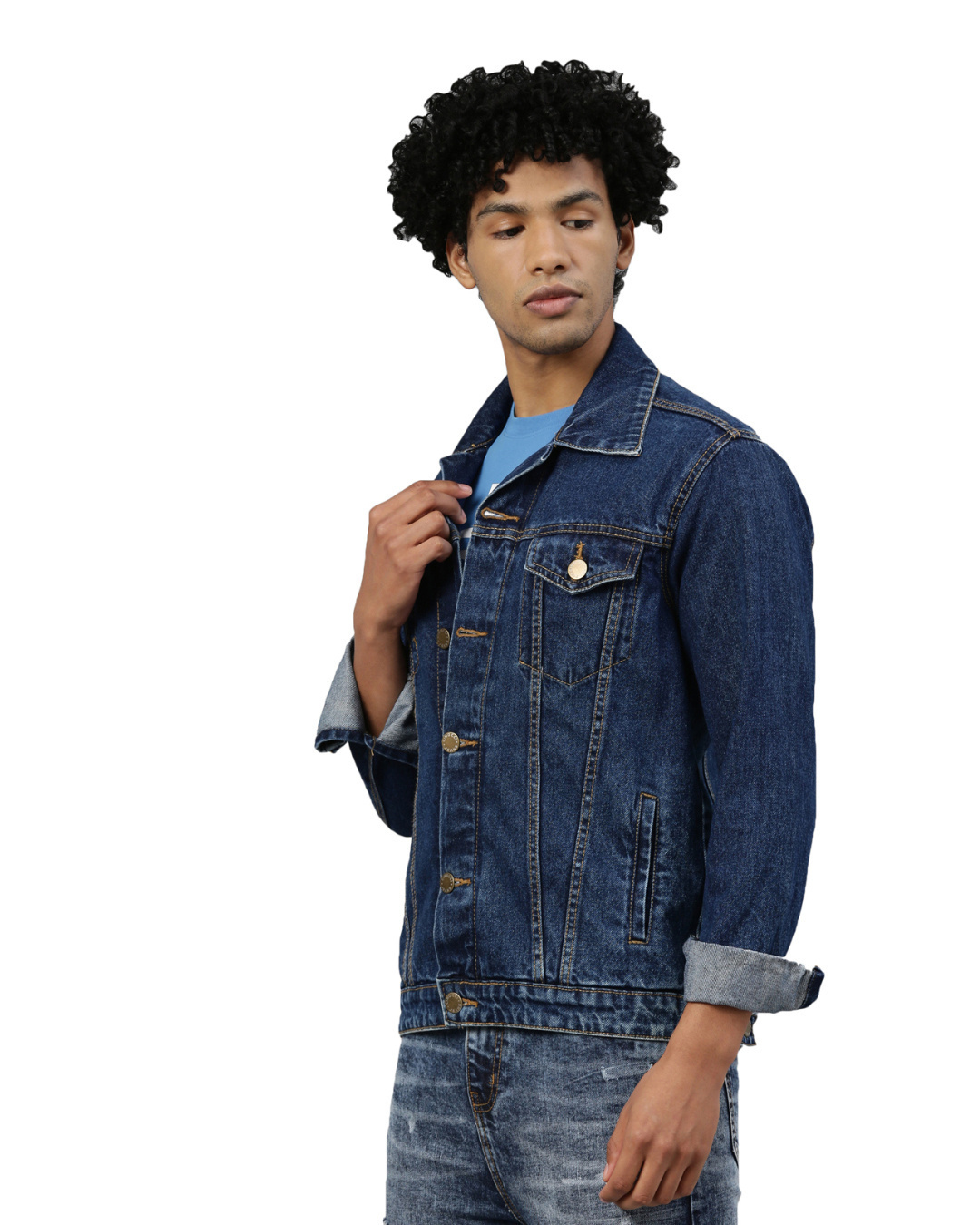 Buy Urban Estilo Blue Washed Denim Jacket With Fur Online at Bewakoof