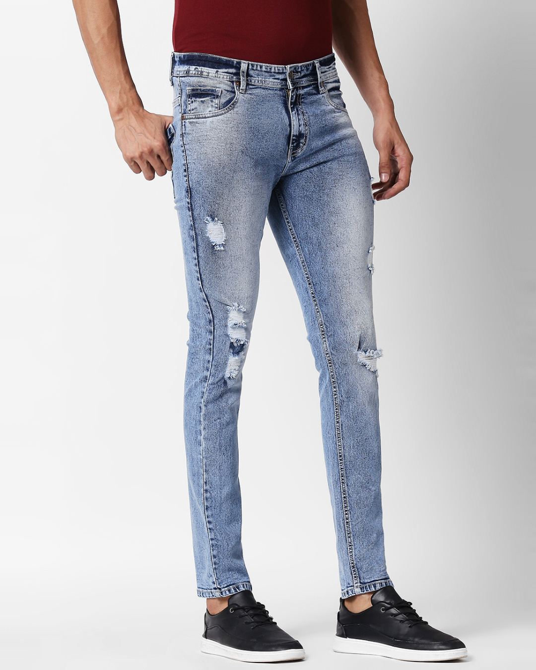 Shop Men's Blue Slim Fit Distressed Jeans-Back