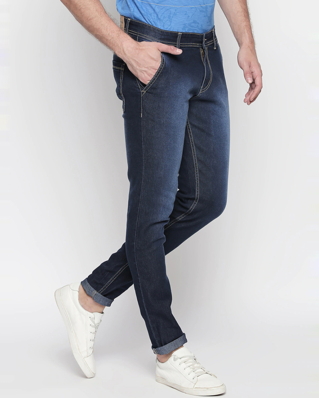 Shop Men's Blue Slim Fit Faded Jeans-Back