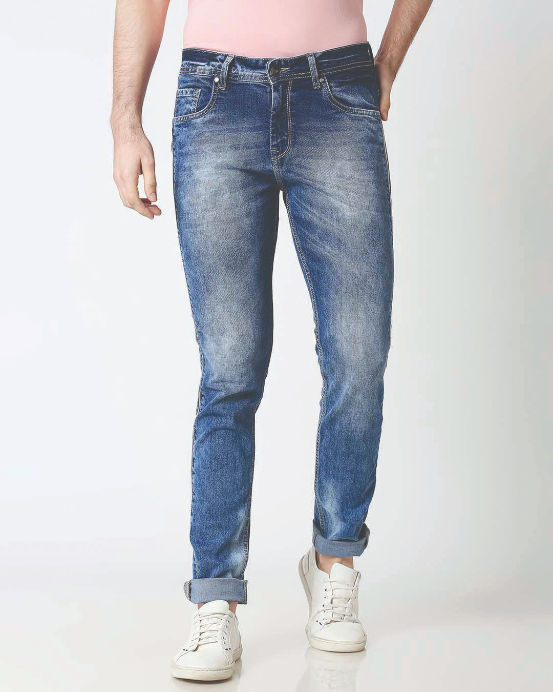 Buy Mens Blue Slim Fit Faded Jeans Online At Bewakoof