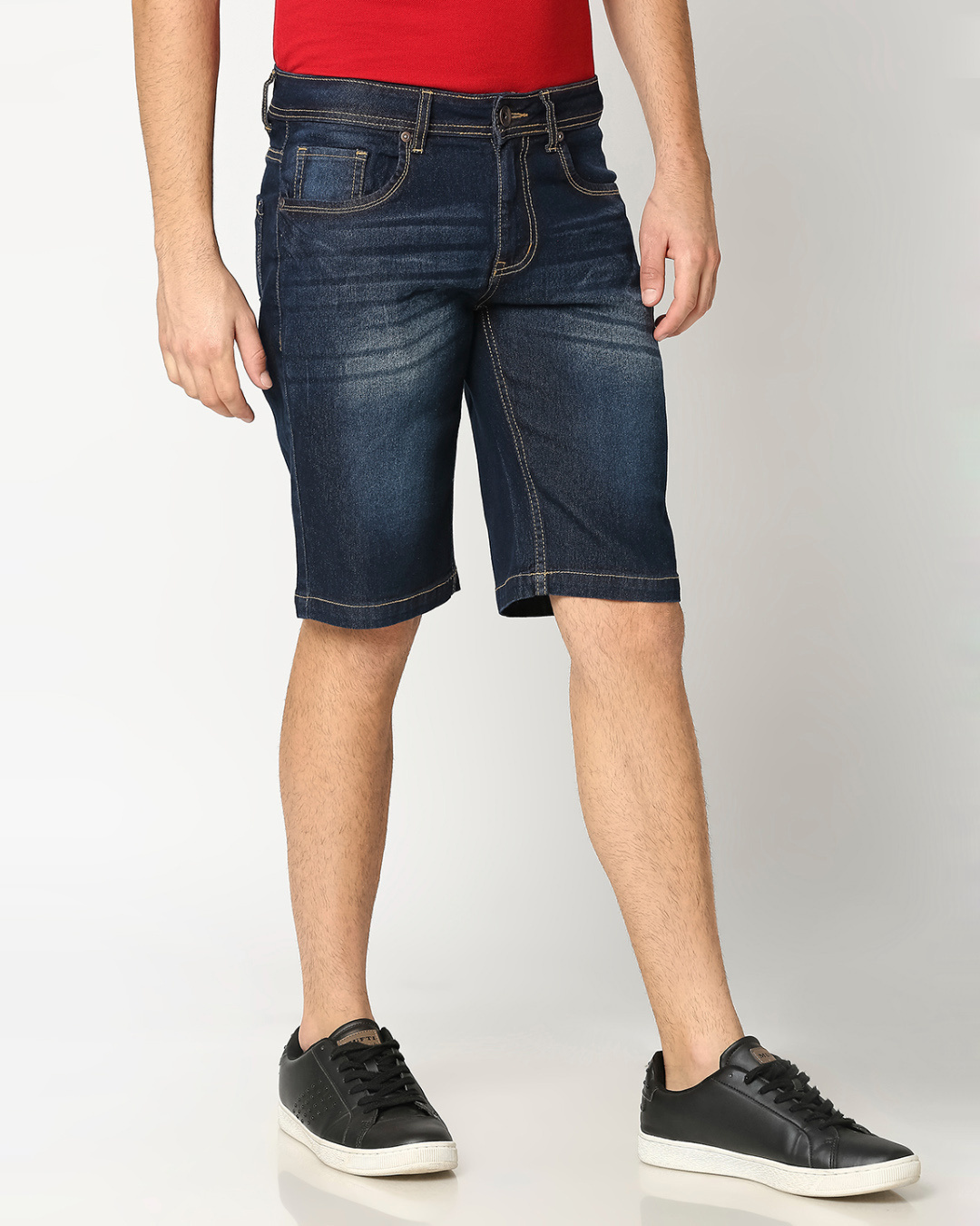 Shop Men's Blue Slim Fit Faded Shorts-Back