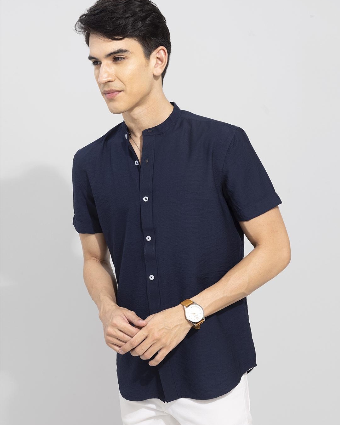 Shop Men's Blue Slim Fit Shirt-Back