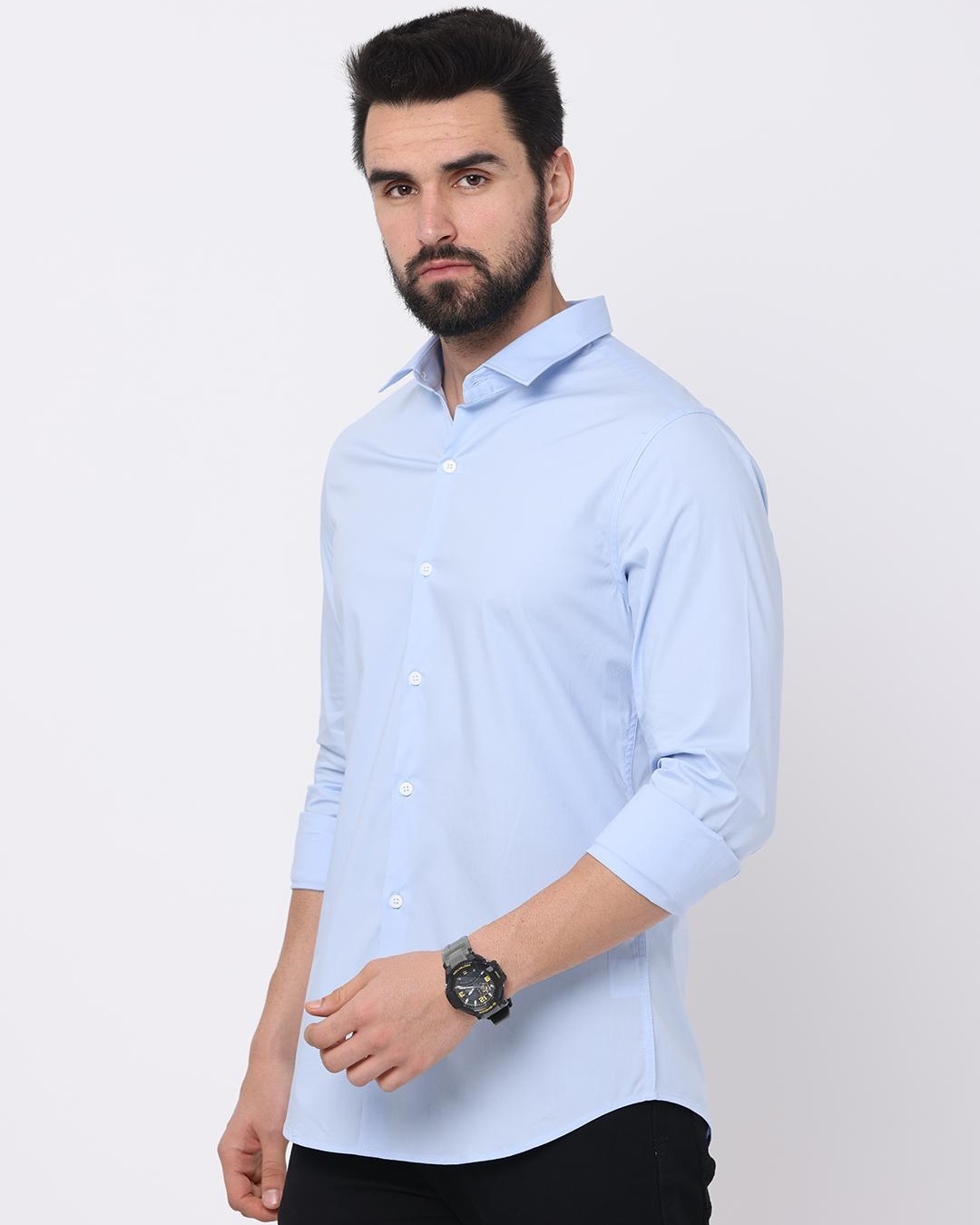 Shop Men's Blue Slim Fit Shirt-Back