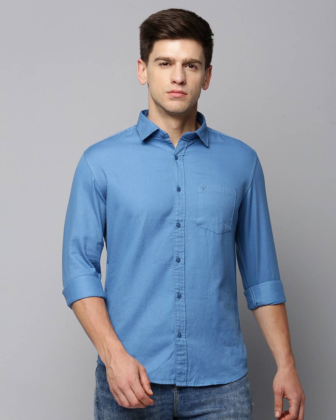 Shop Men's Blue Slim Fit Shirt-Back