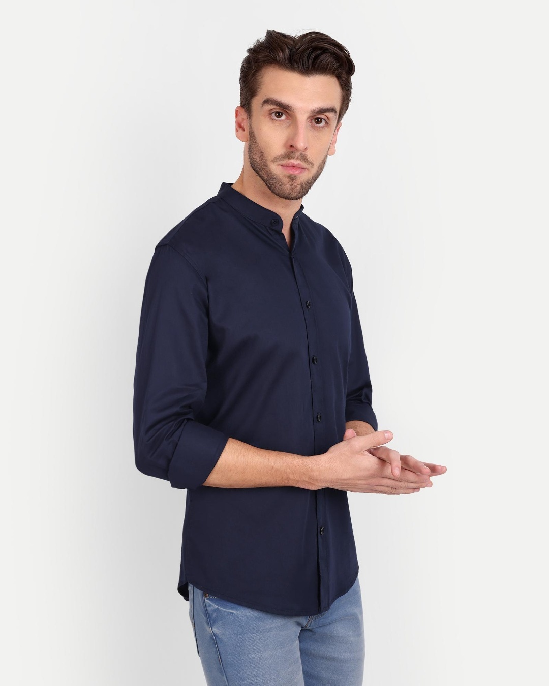 Shop Men's Blue Slim Fit Shirt-Back
