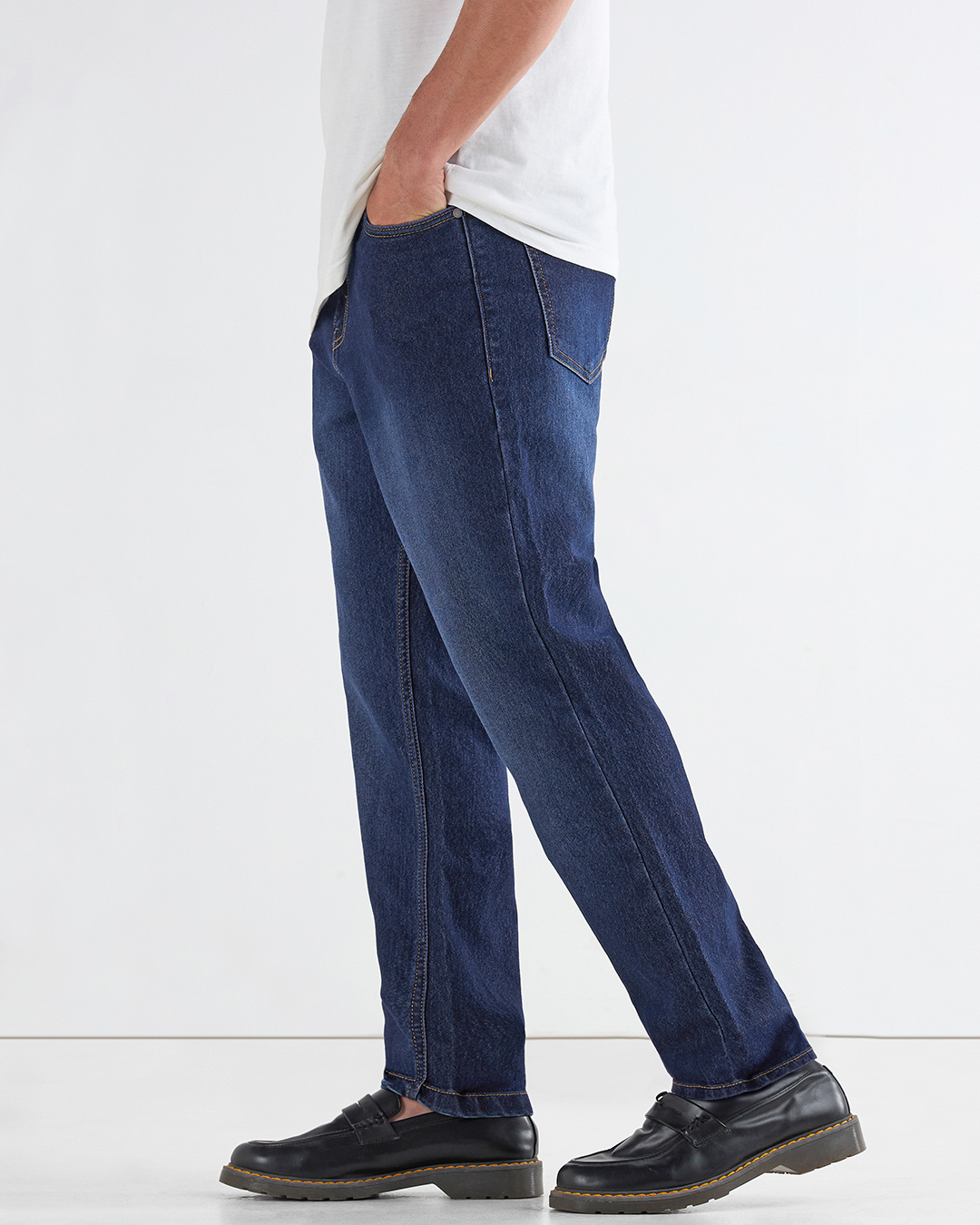 Shop Men's Blue Slim Straight Fit Stretchable Mid-Rise Jeans-Back