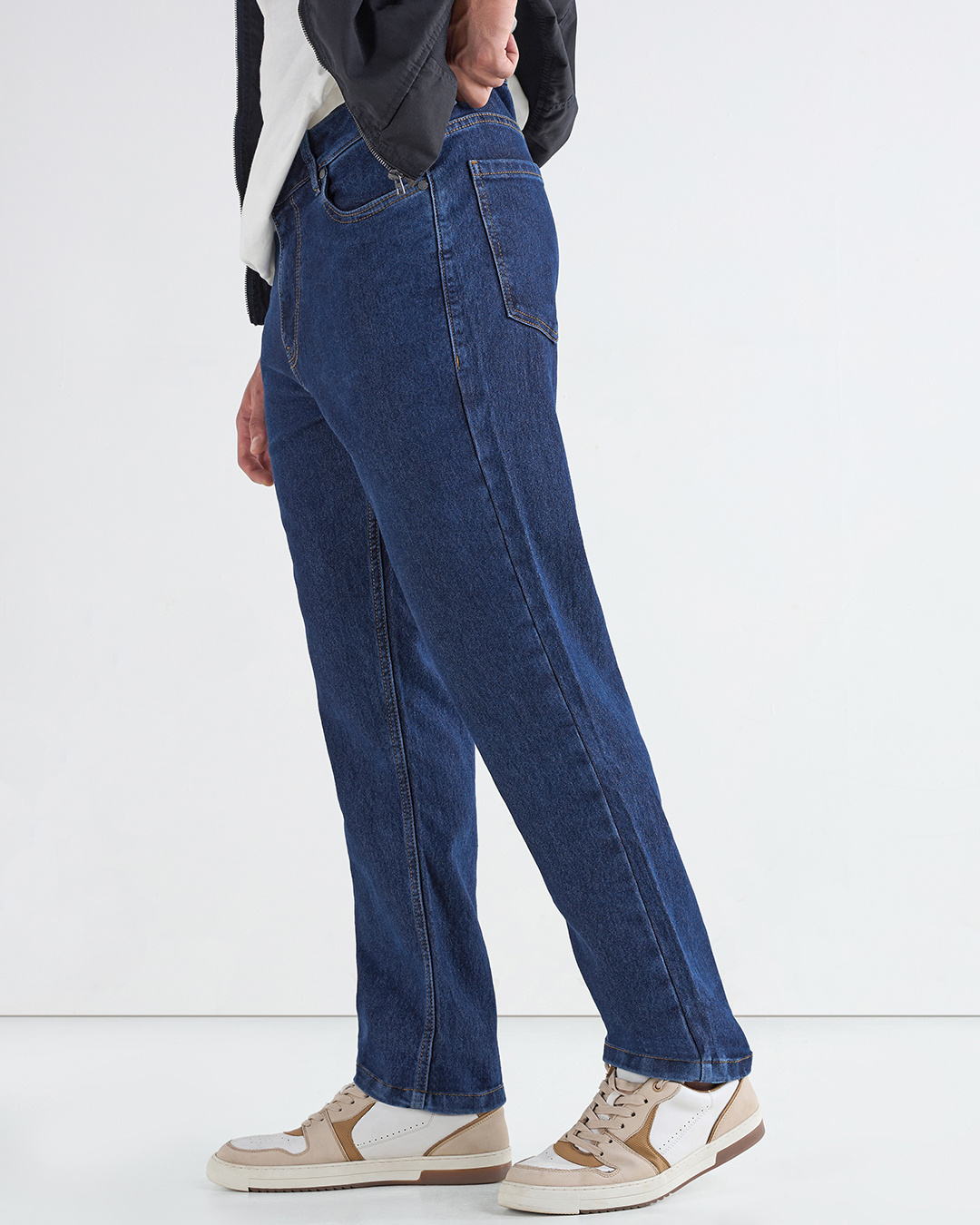 Shop Men's Blue Slim Straight Fit Stretchable Mid-Rise Jeans-Back