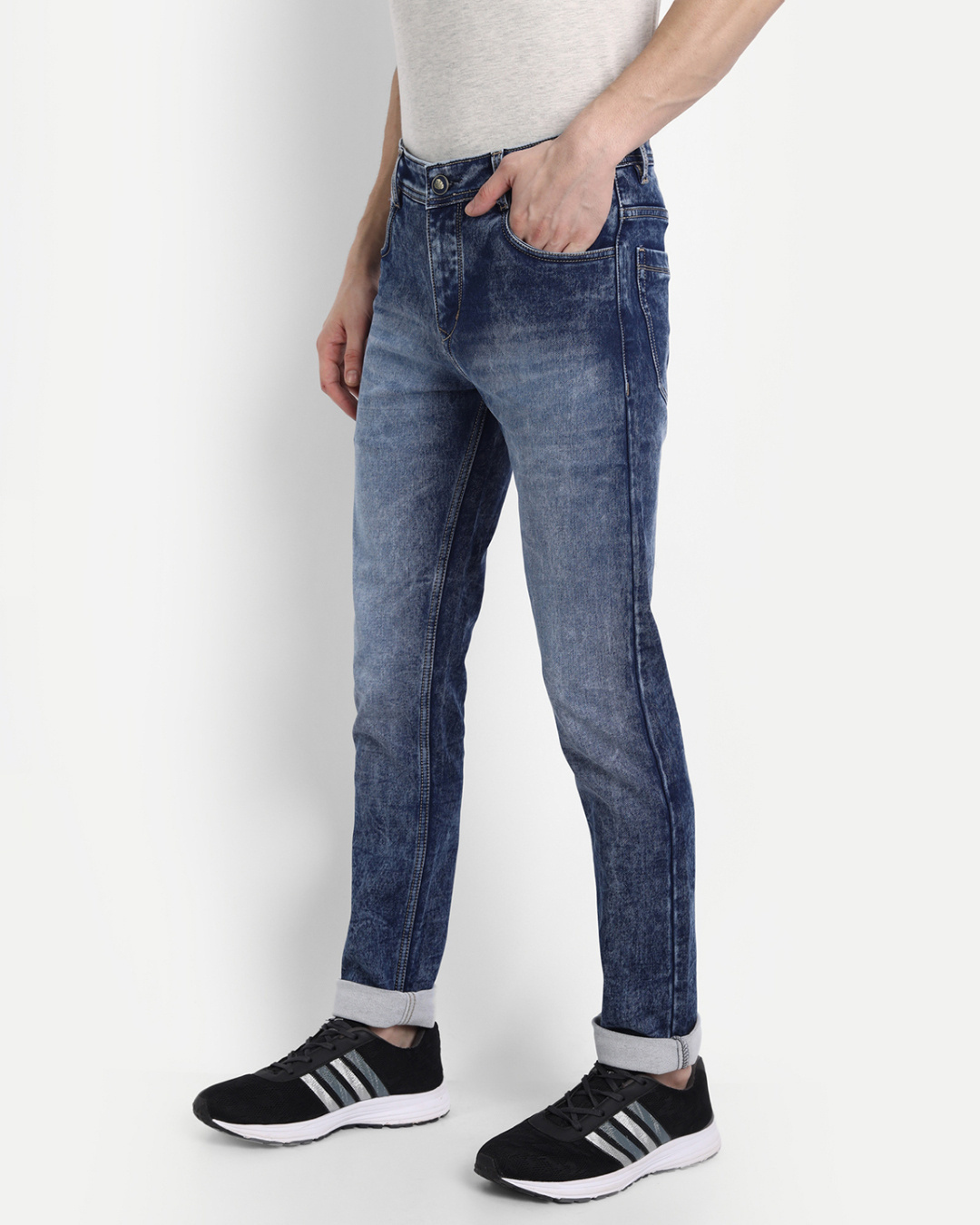 Shop Men's Blue Solid Slim Fit Denim Jeans-Back