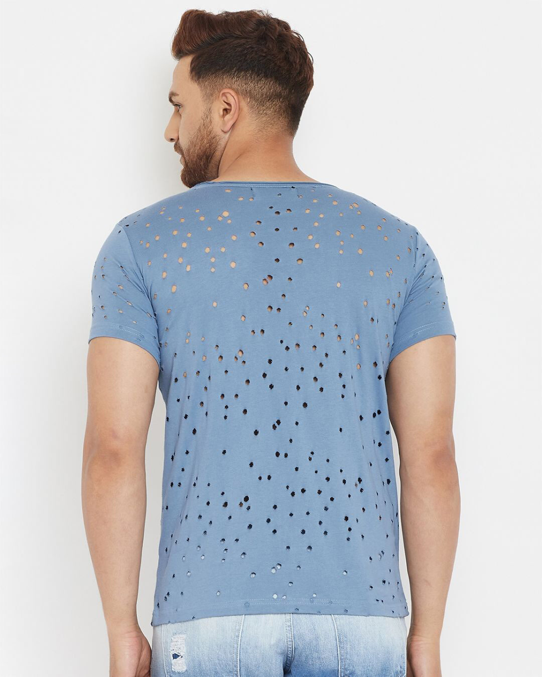 Shop Men's Blue Solid Slim Fit T-shirt-Back