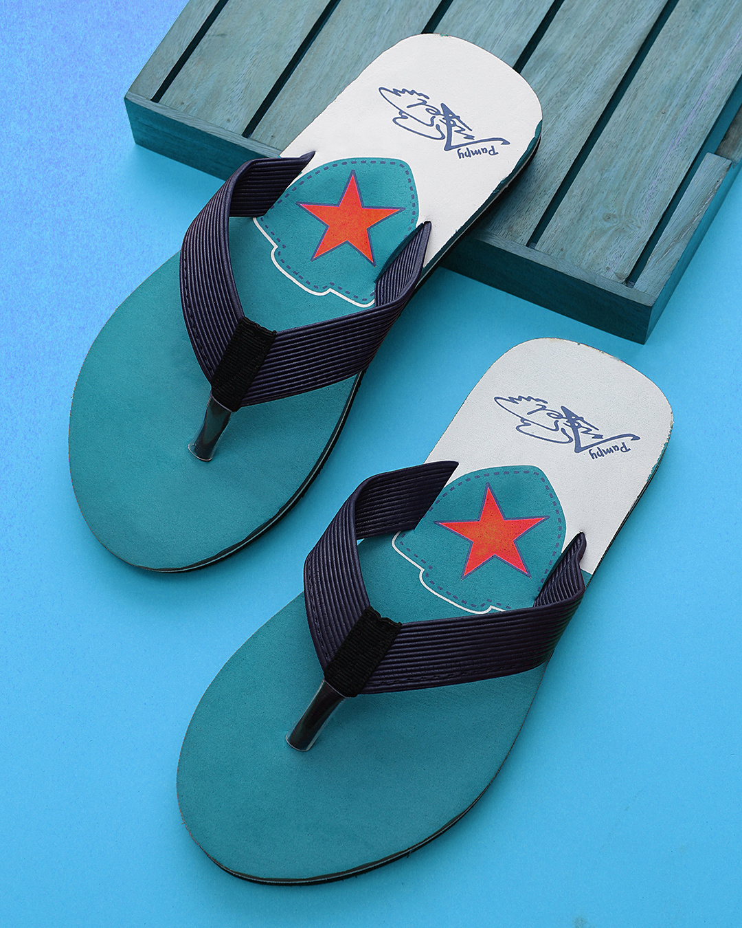 Buy Men's Blue Star Printed Flip Flops Online in India at Bewakoof 