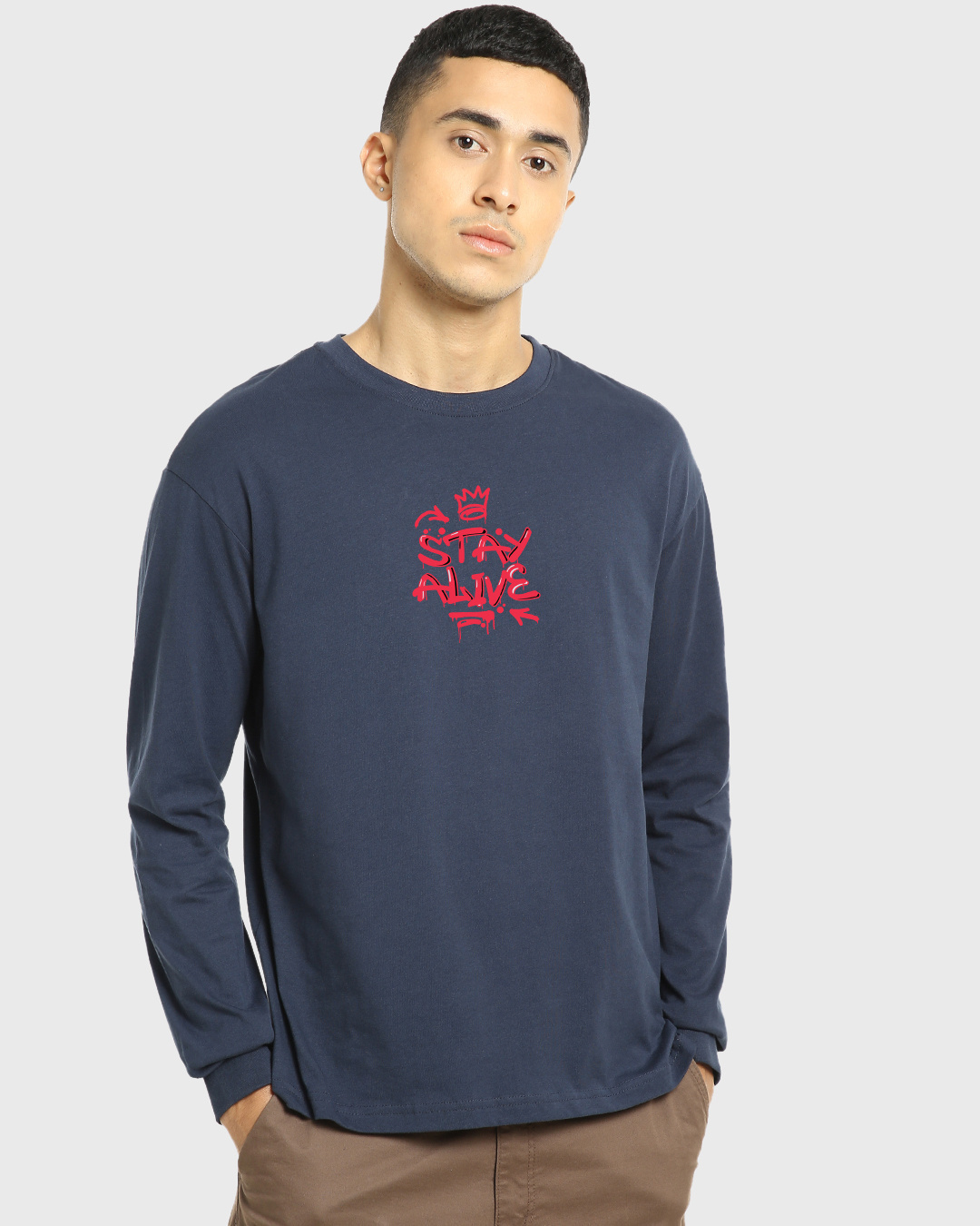 Shop Men's Blue Stay Alive Typography Oversized T-shirt-Back