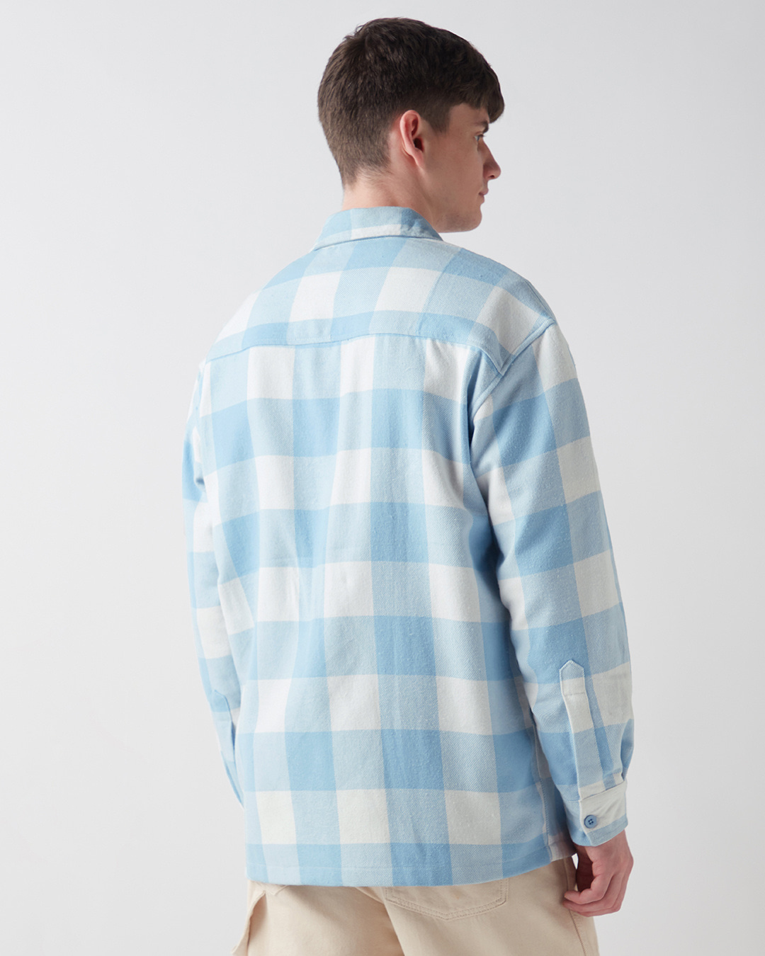 Shop Men's Blue Stay Wild Checked Oversized Shirt-Back