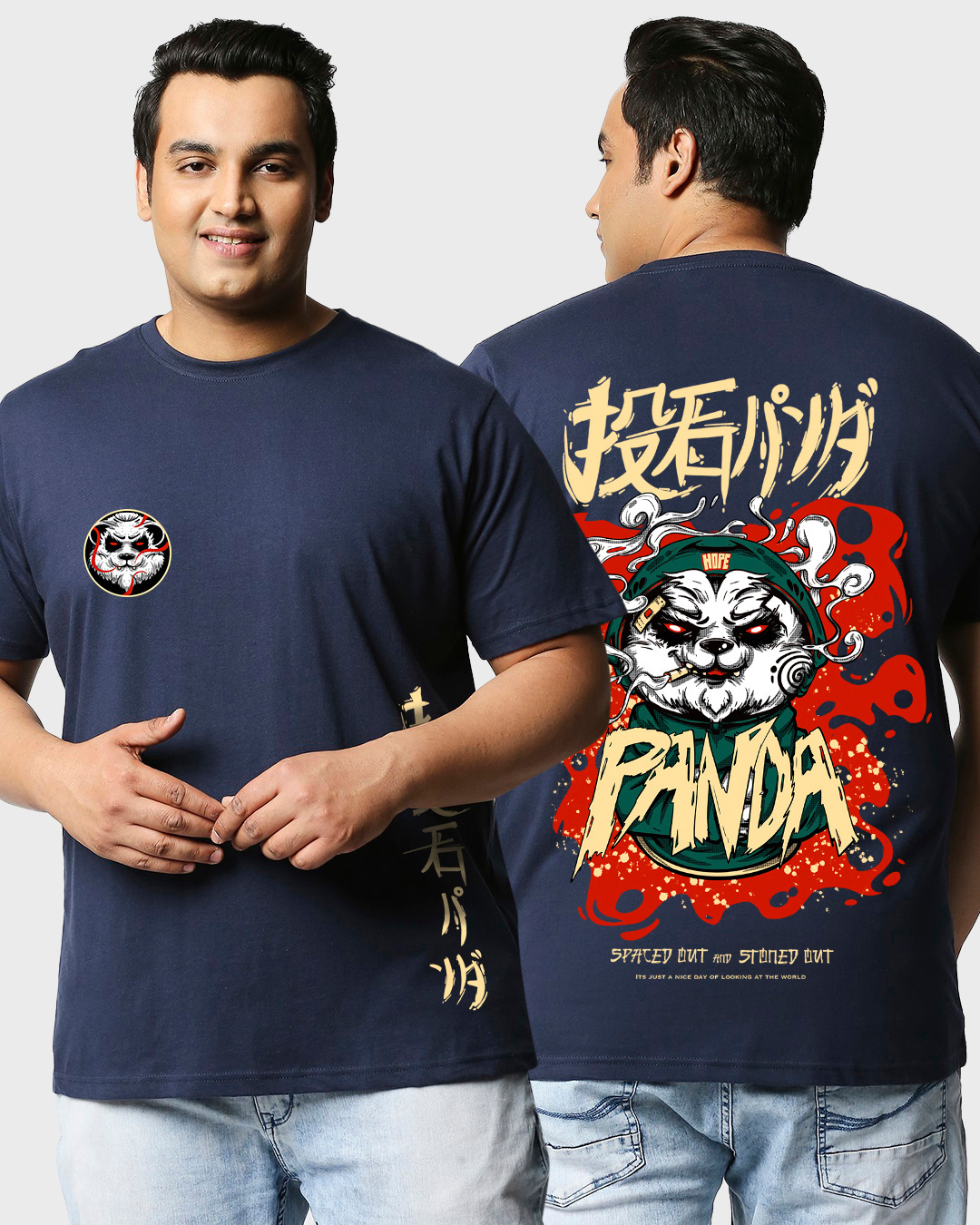 Buy Mens Blue Stoned Panda Graphic Printed Oversized Plus Sizet Shirt Online At Bewakoof 