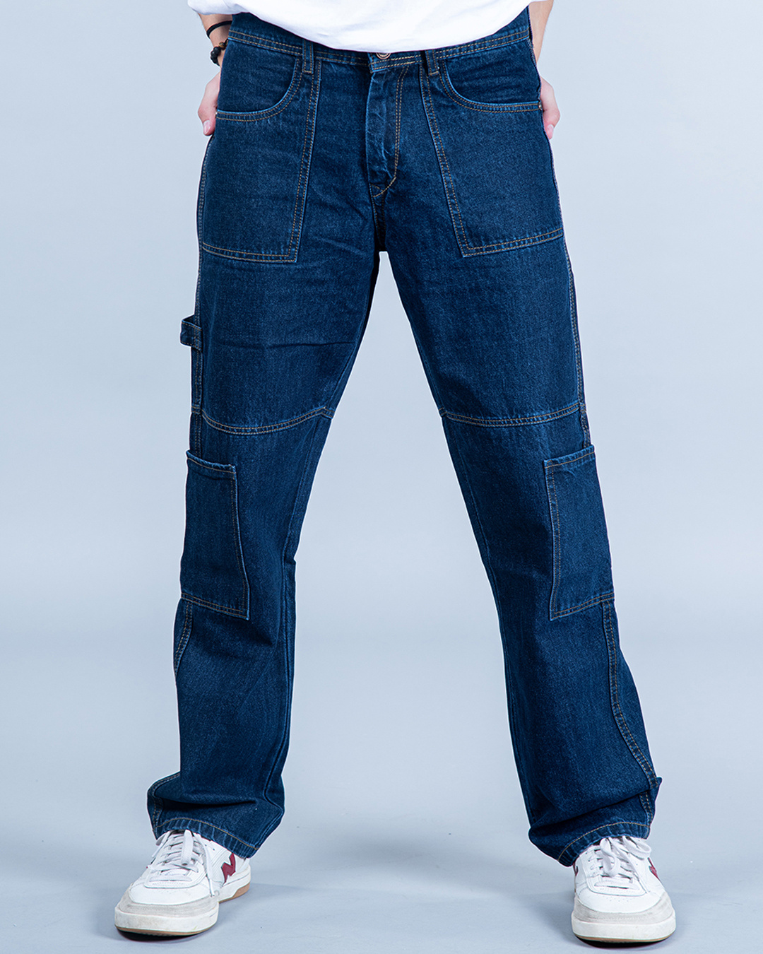 Buy Men's Blue Straight Fit Cargo Jeans Online at Bewakoof