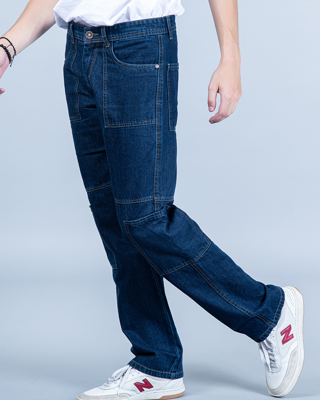 Shop Men's Blue Straight Fit Cargo Jeans-Back