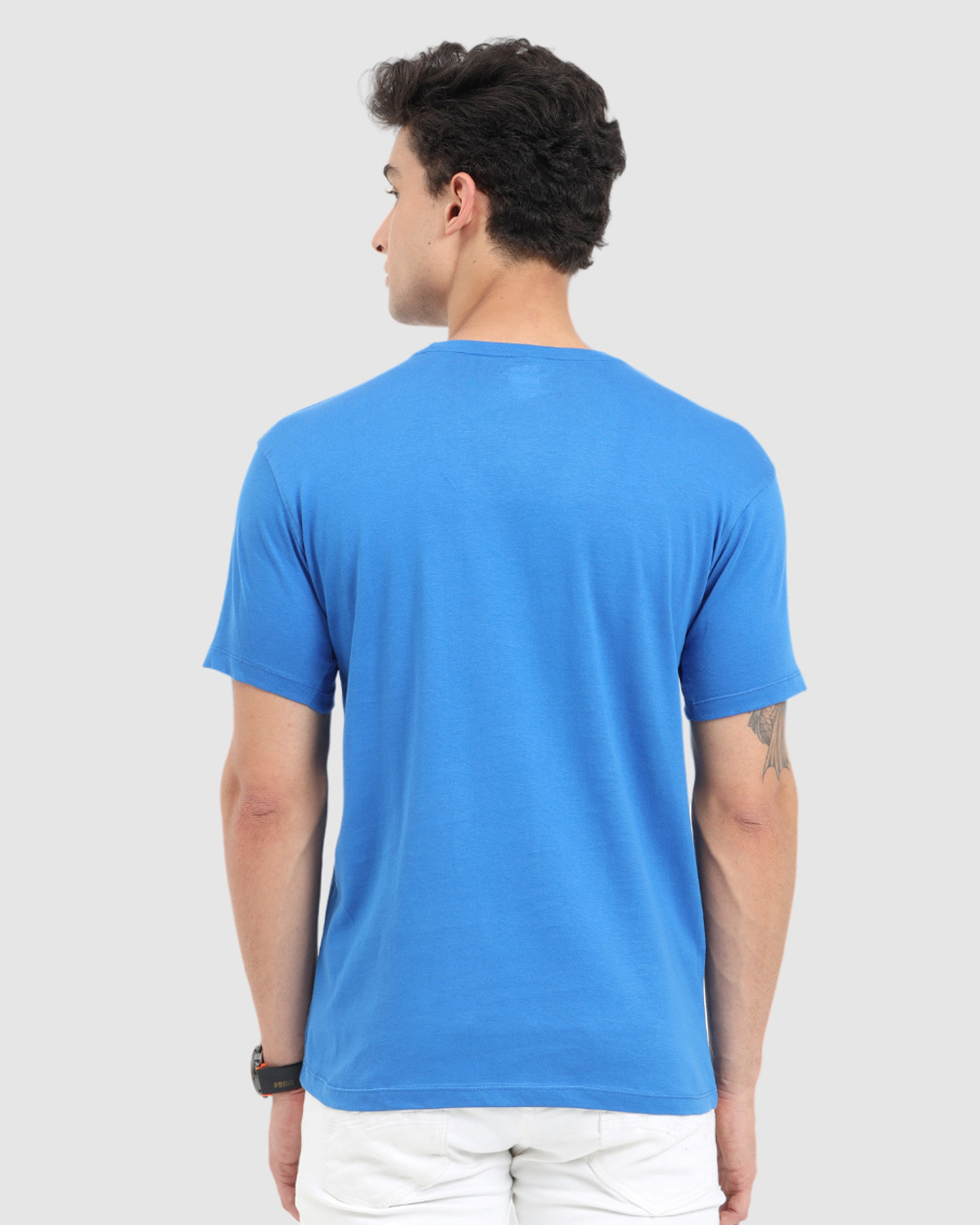 Shop Men's Blue Stripe Effect Mickey Mouse Printed T-shirt-Back