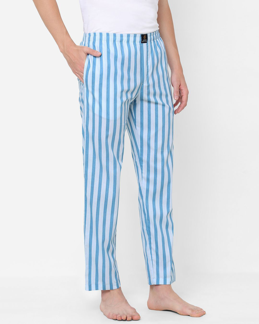 Shop Men's Blue Striped Cotton Lounge Pants-Back