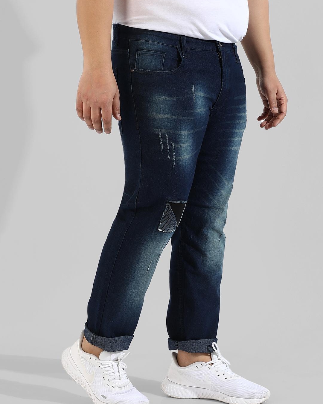 Men's Blue Graphic Print Distressed Straight Fit Jeans