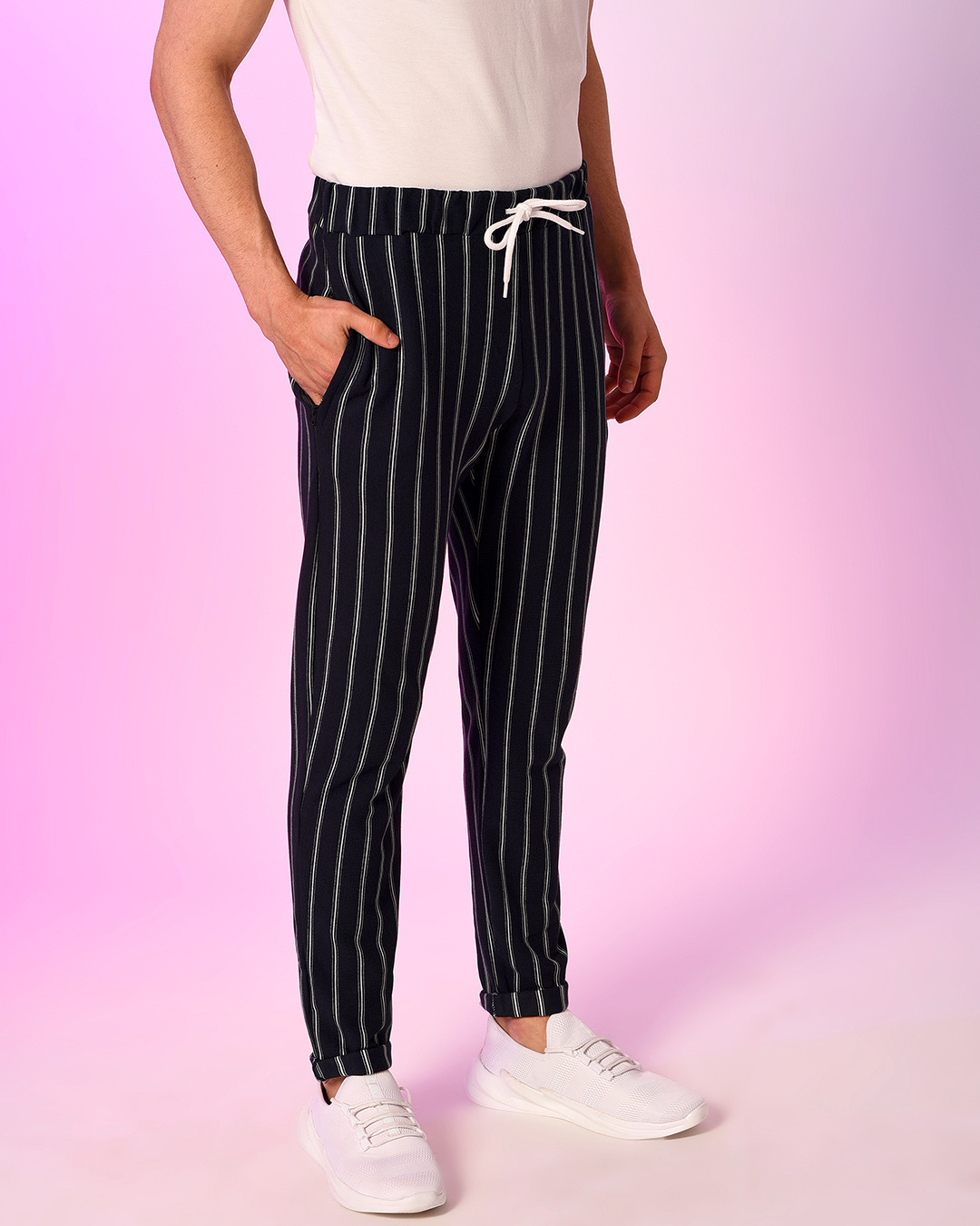 Shop Men's Blue Striped Drawstring Track Pants-Back