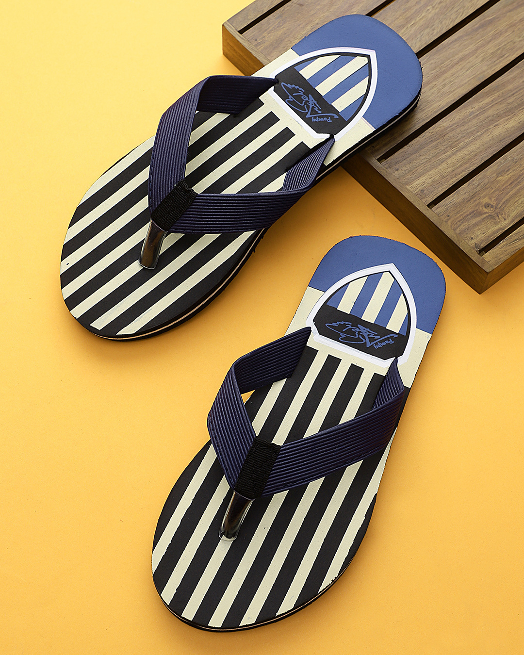 Buy Men's Blue Striped Flip Flops Online in India at Bewakoof