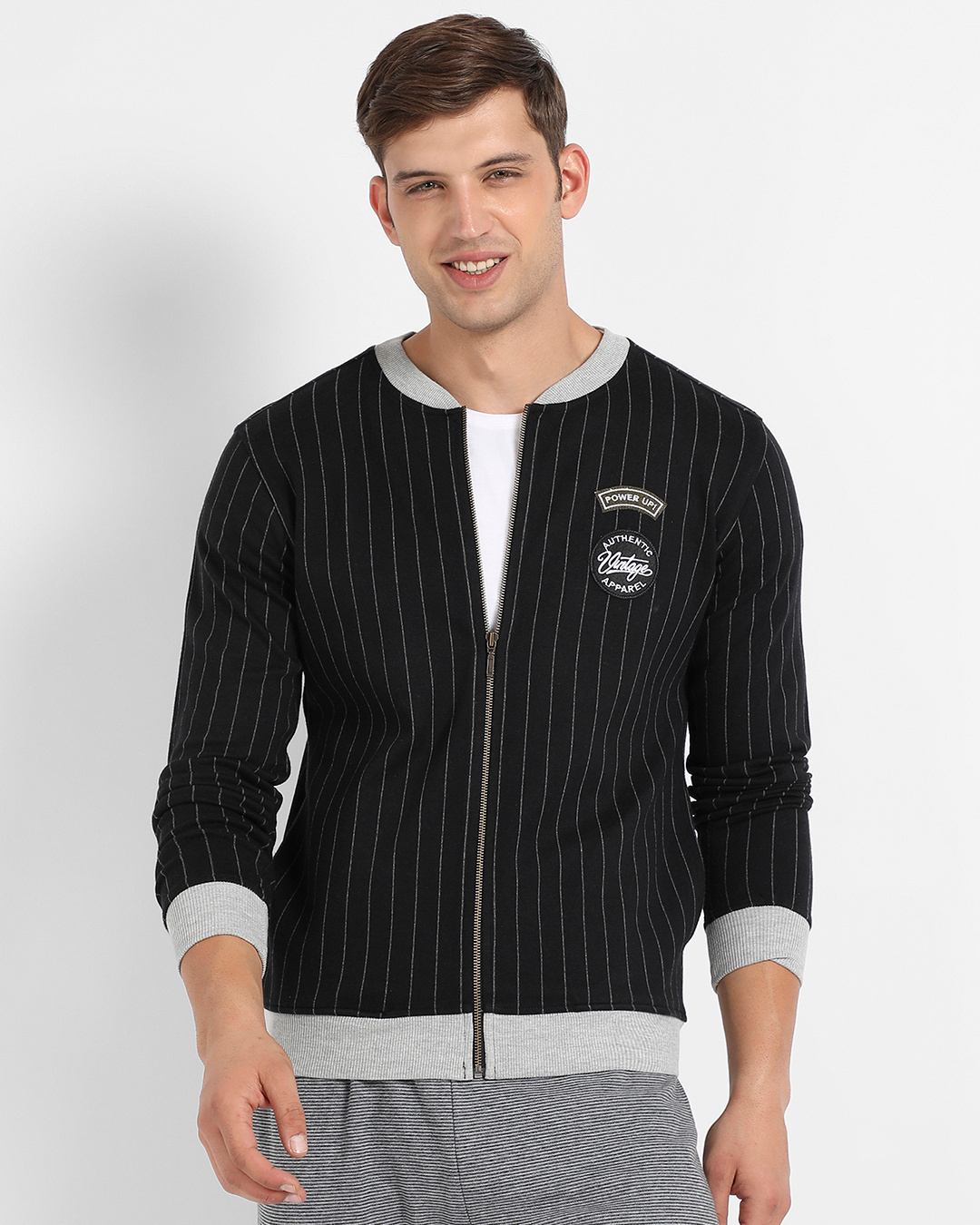 Buy MensXP Basics Men's Striped Trucker Jacket (Navy Blue & White, Medium)  at Amazon.in