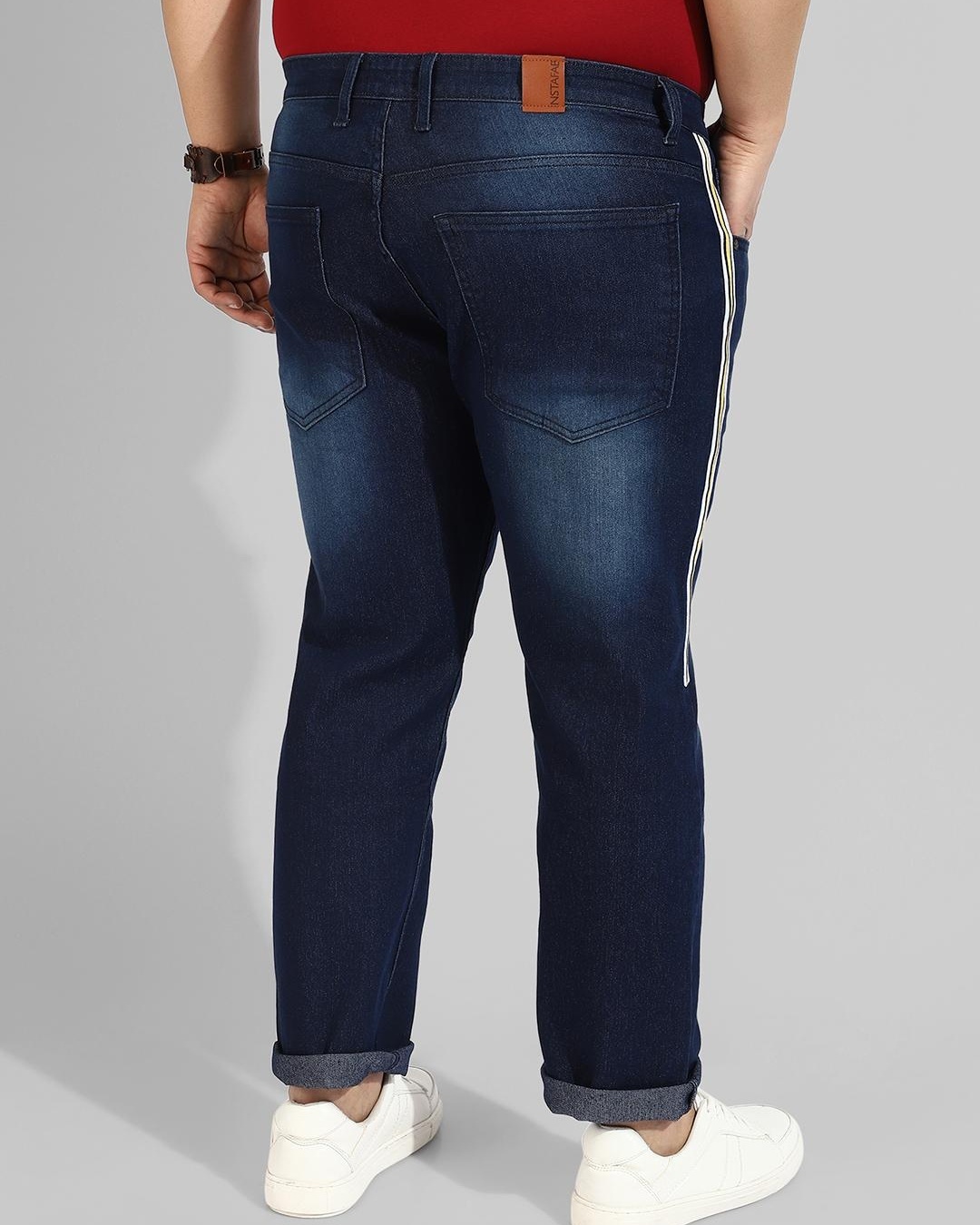 Shop Men's Blue Striped Jeans-Back