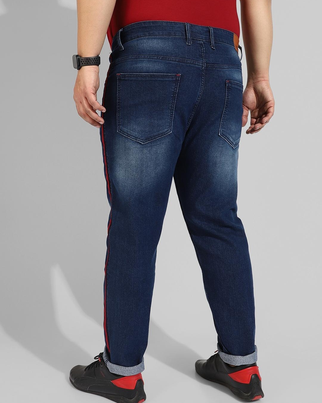 Shop Men's Blue Striped Jeans-Back