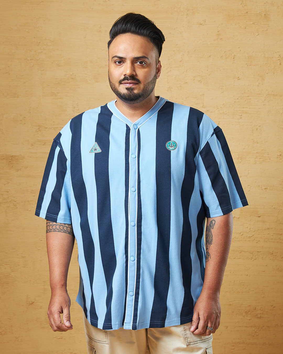 Shop Men's Blue Striped Oversized Plus Size Shirt-Back