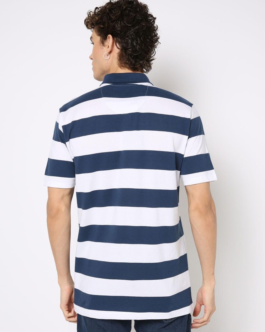 Shop Men's Blue Striped Polo T-shirt-Back