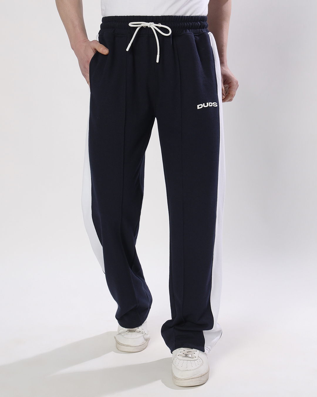 Shop Men's Navy Blue Striped Relaxed Fit Track Pants-Back