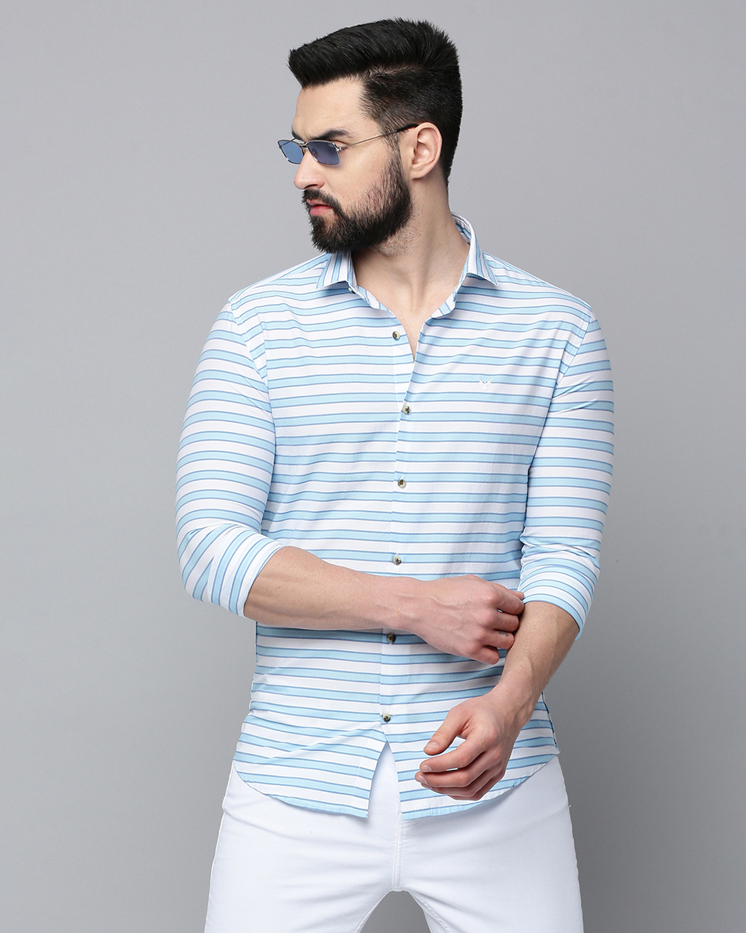Men Blue Slim Fit Striped Casual Shirt