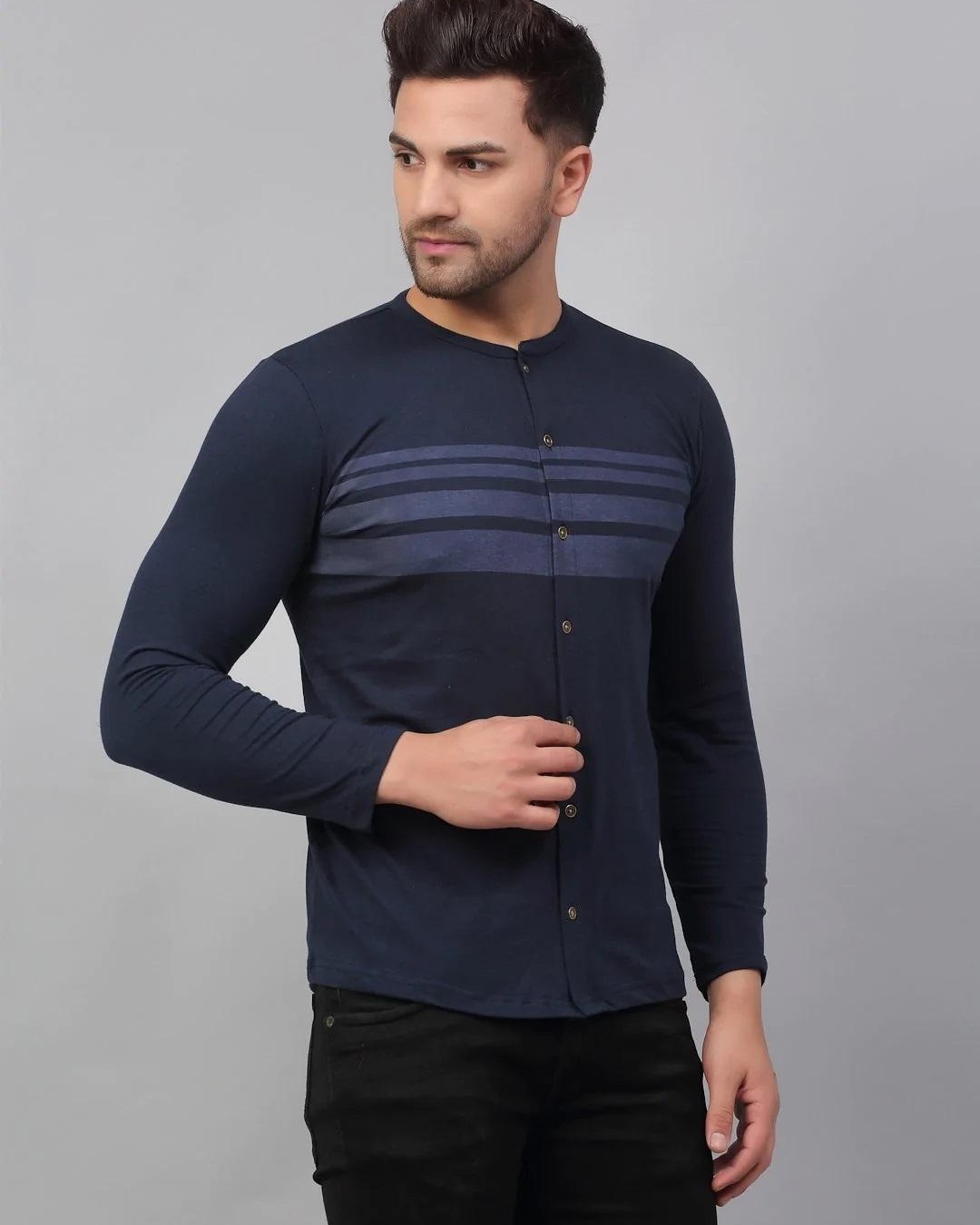 Shop Men's Blue Striped Slim Fit Shirt-Back