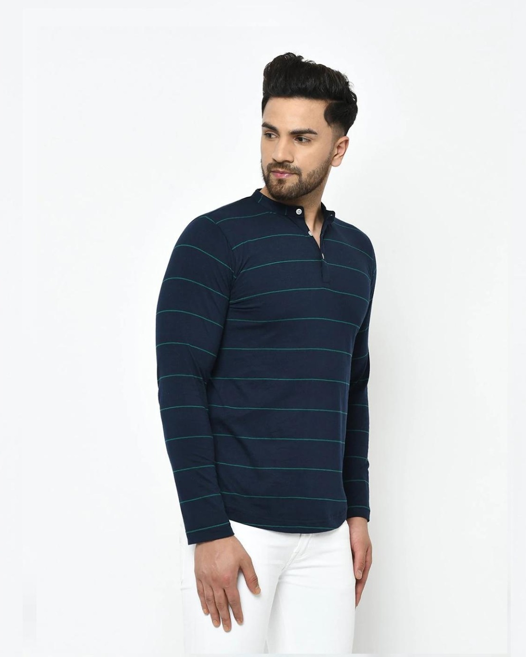 Shop Men's Blue Striped Slim Fit T-shirt-Back