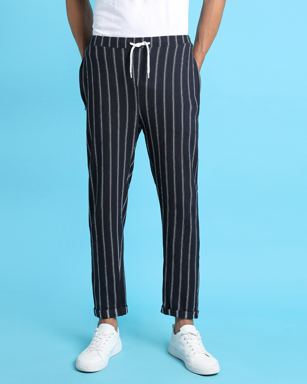 Buy Men's Blue Striped Slim Fit Track Pants for Men Blue Online at Bewakoof