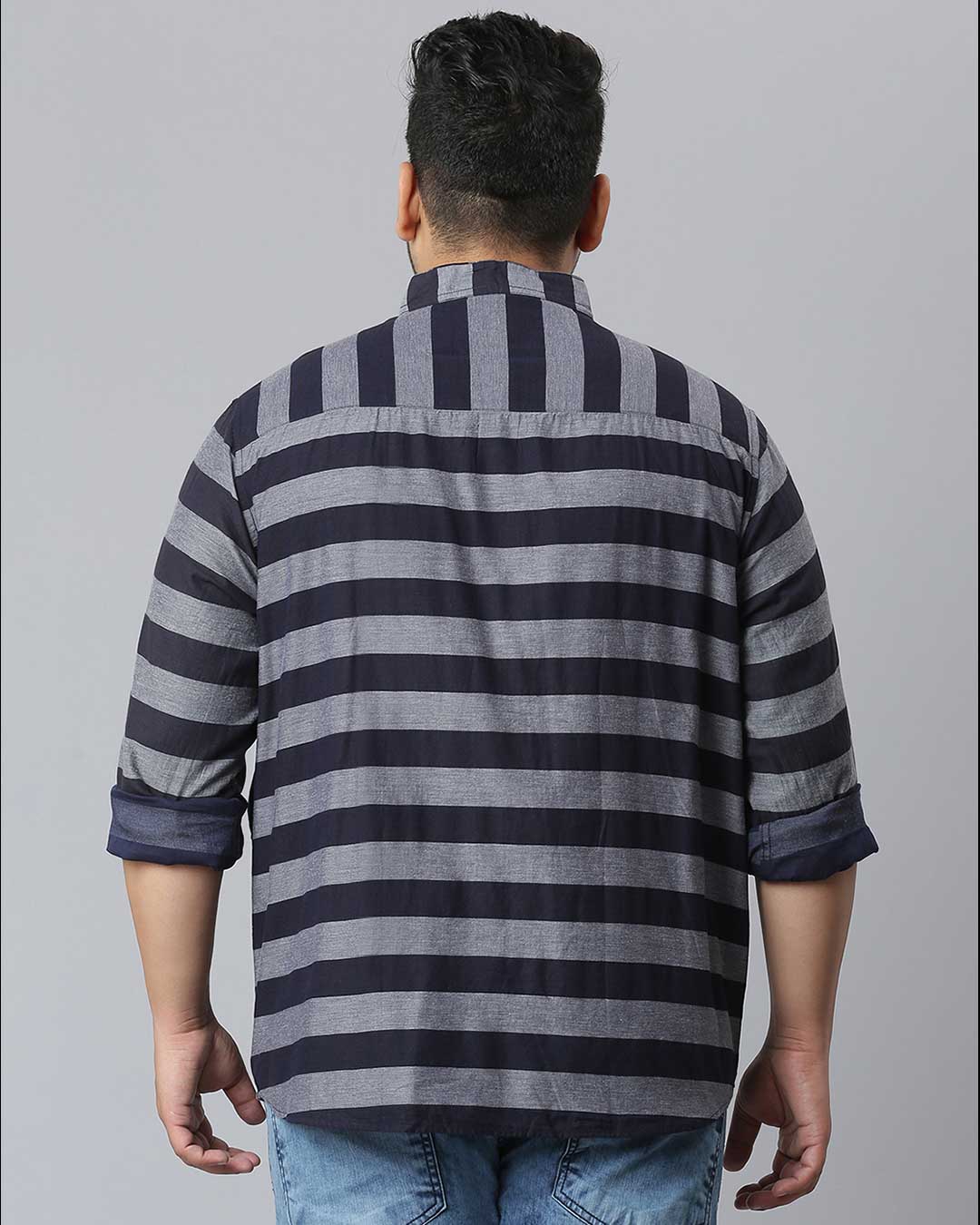 Shop Men's Blue Striped Stylish Full Sleeve Casual Shirt-Back