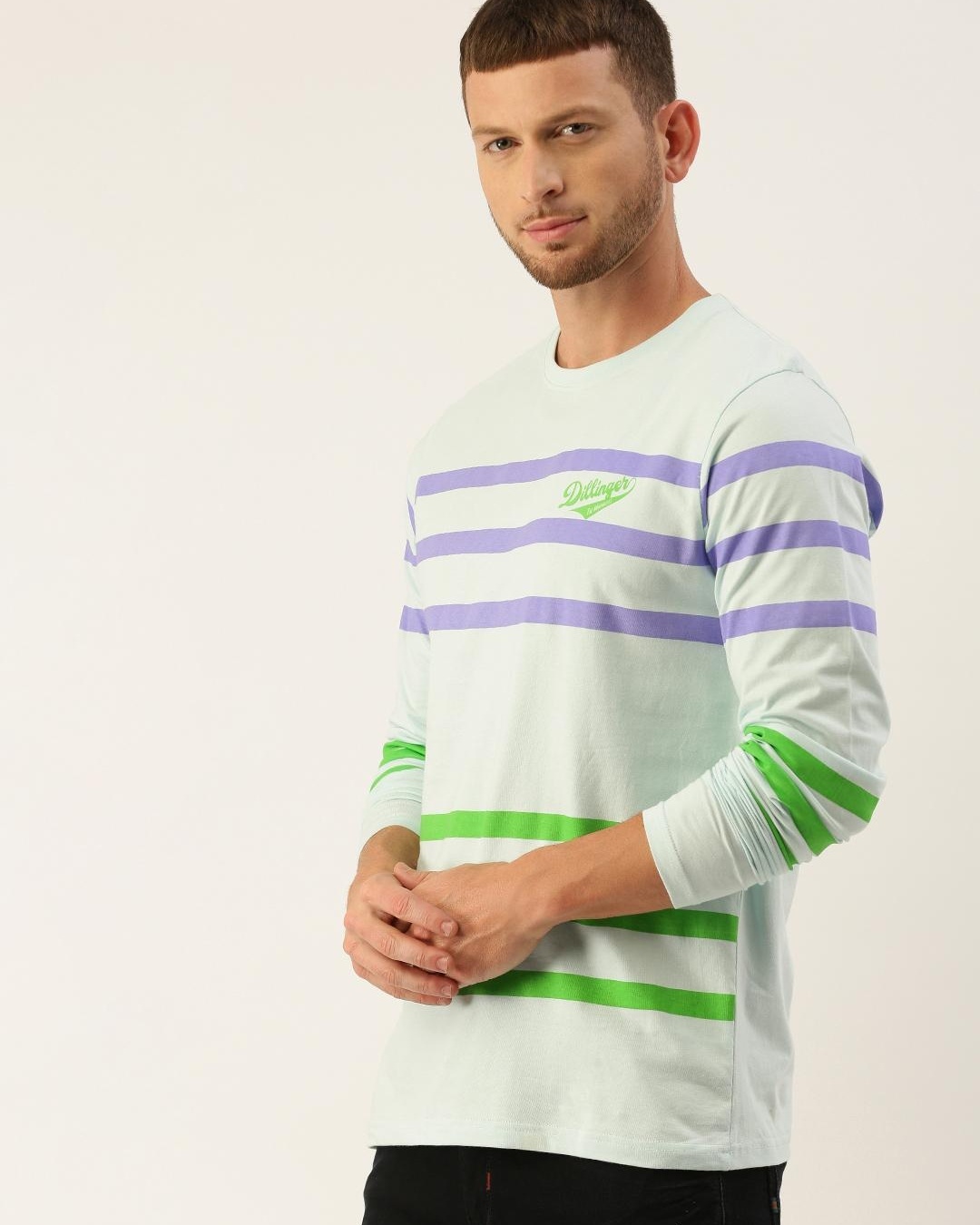 Shop Men's Blue Striped Slim Fit T-shirt-Back