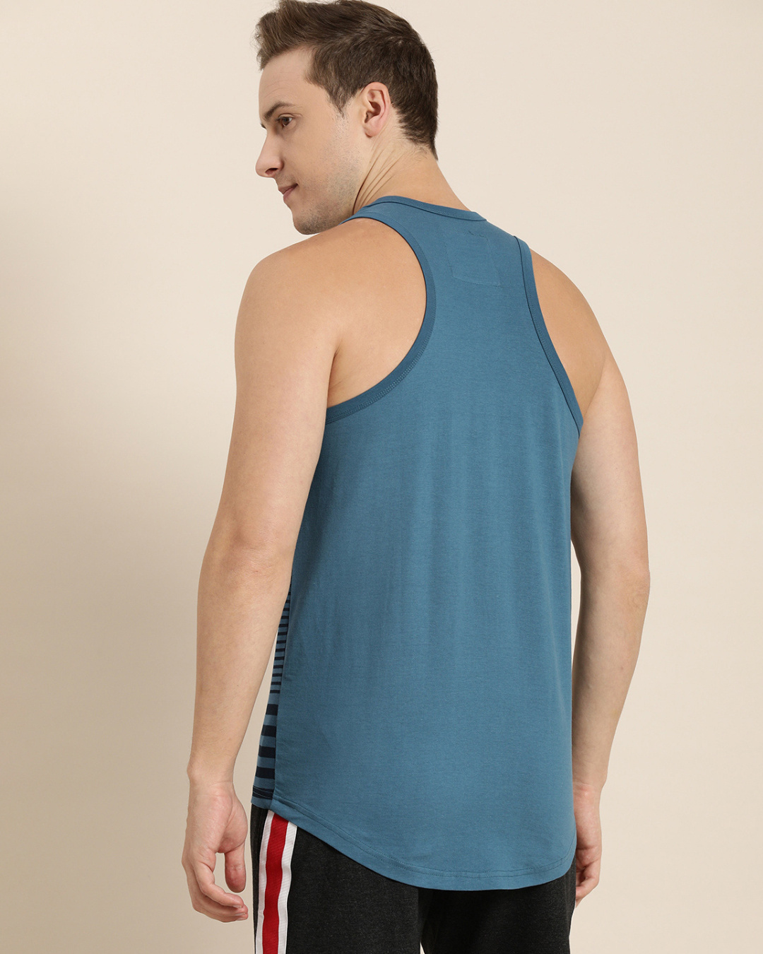 Shop Men's Blue Stripes Sleeveless T-shirt-Back