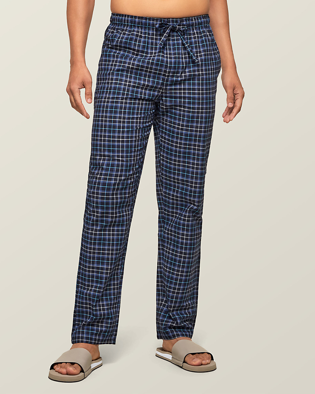 Shop Pack of 2 Men's Blue Super Combed Cotton Checkered Pyjamas-Back