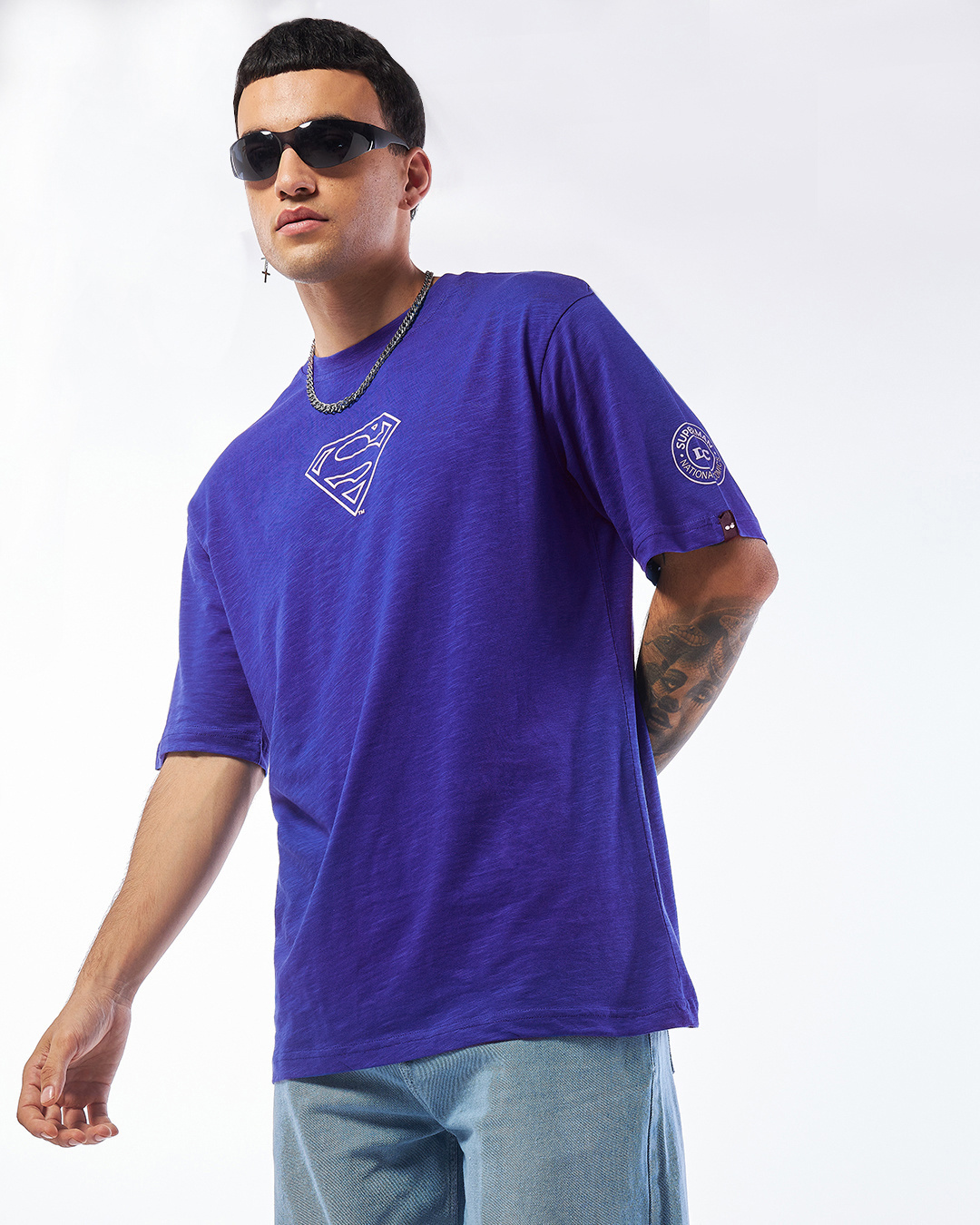 Shop Men's Blue Super Fly Graphic Printed Oversized T-shirt-Back