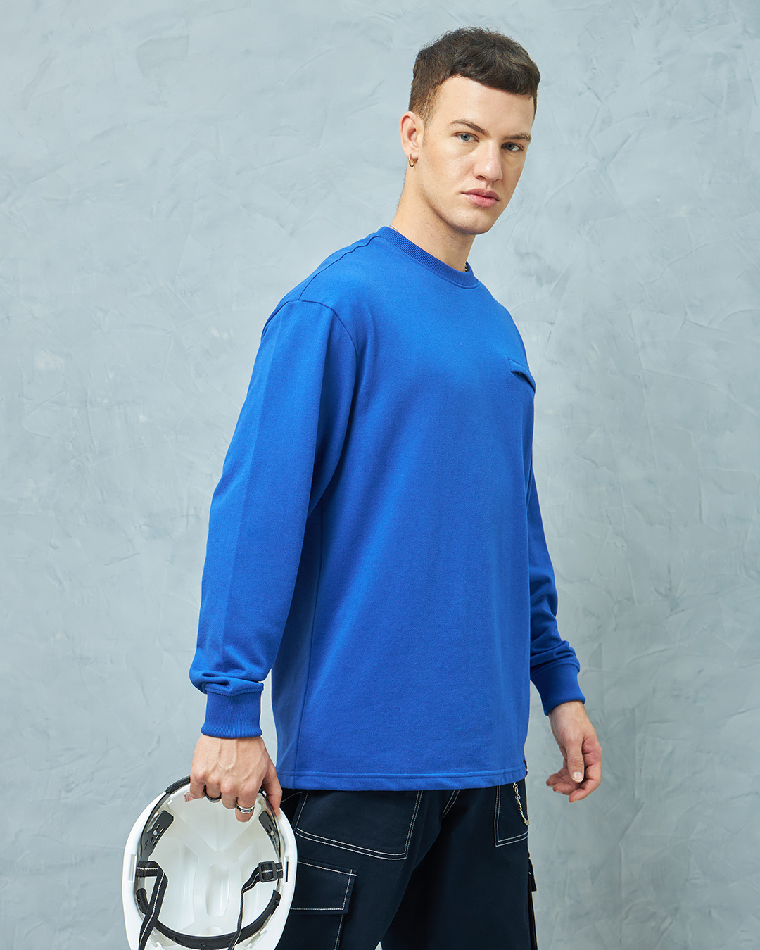 Shop Men's Blue Super Loose Fit T-shirt-Back