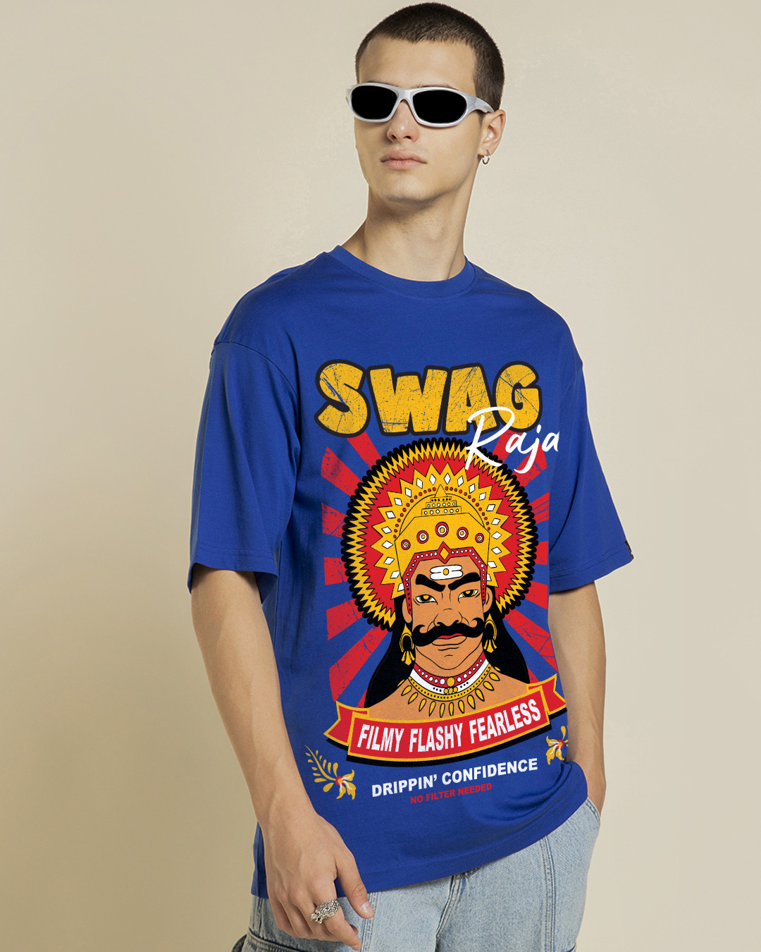 Shop Men's Blue Swag Raja Graphic Printed Oversized T-shirt-Back