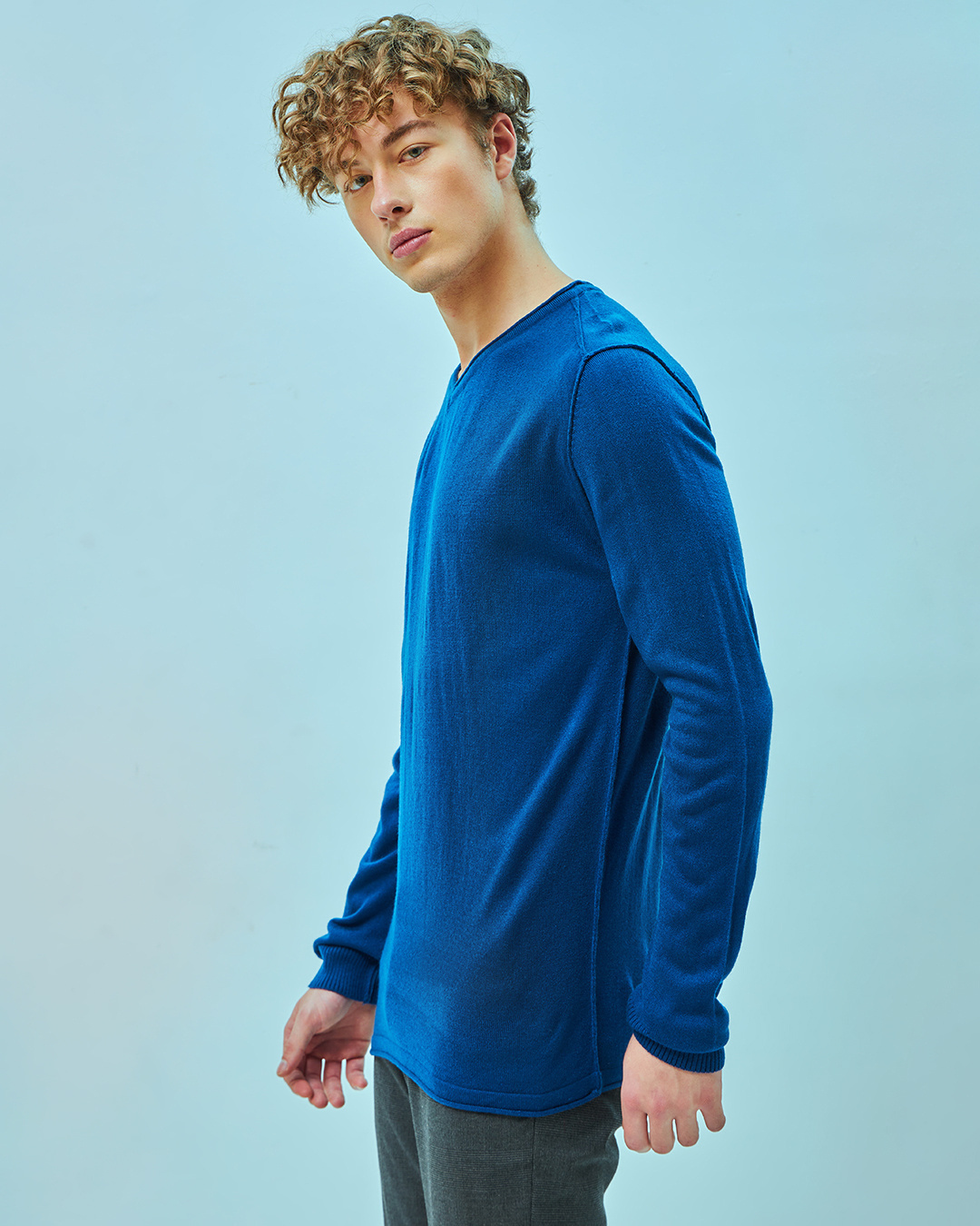 Shop Men's Blue Flat Knit Sweater-Back