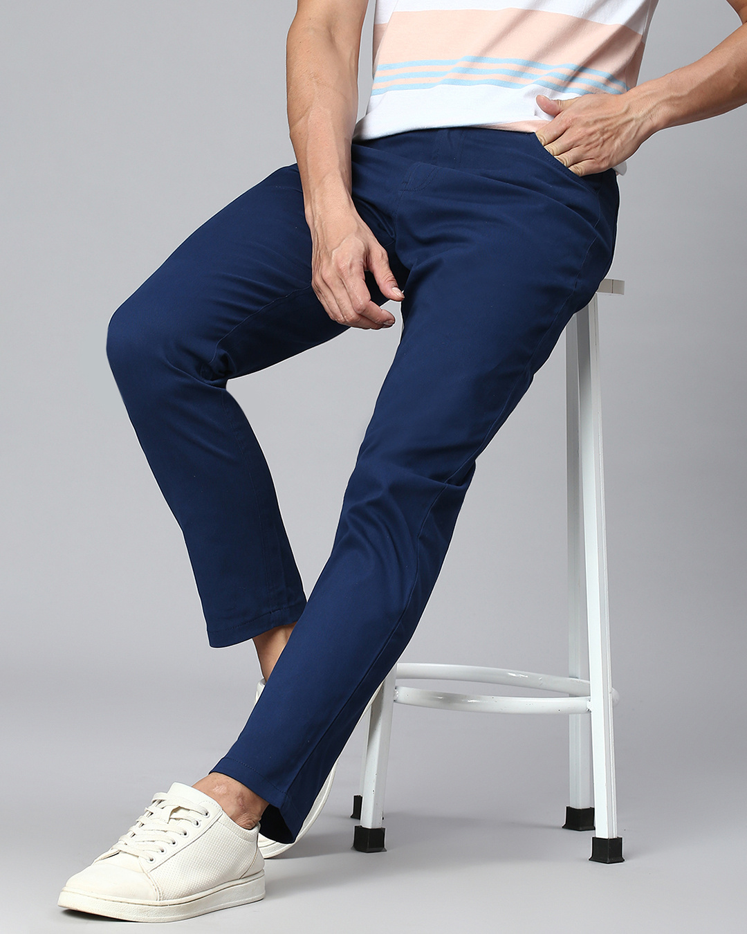 Buy Men's Blue Tapered Fit Chinos Online at Bewakoof